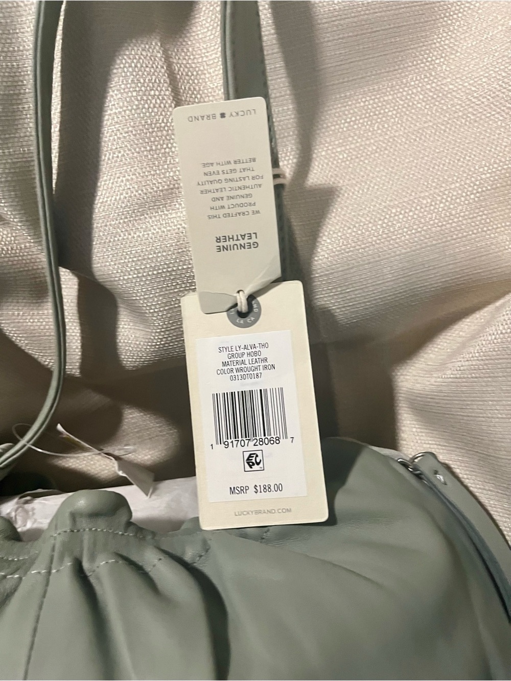 Lucky Brand Sage Green Leather Drawstring Shoulder Bag - Picture 4 of 6